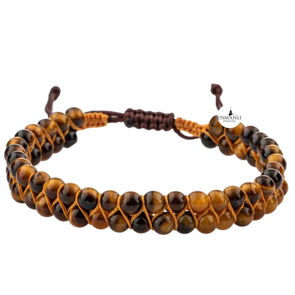 Tigerauge 4 mm zweireihiges Natursteinarmband
