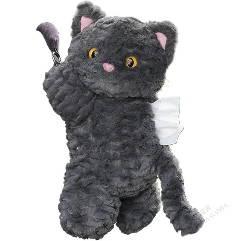 Car Tissue Boxes Cute Cat Plush Accessories Car Backseat Hanging Tissue Bag Box Plush Holder Cover Auto Toys Interior Decoration