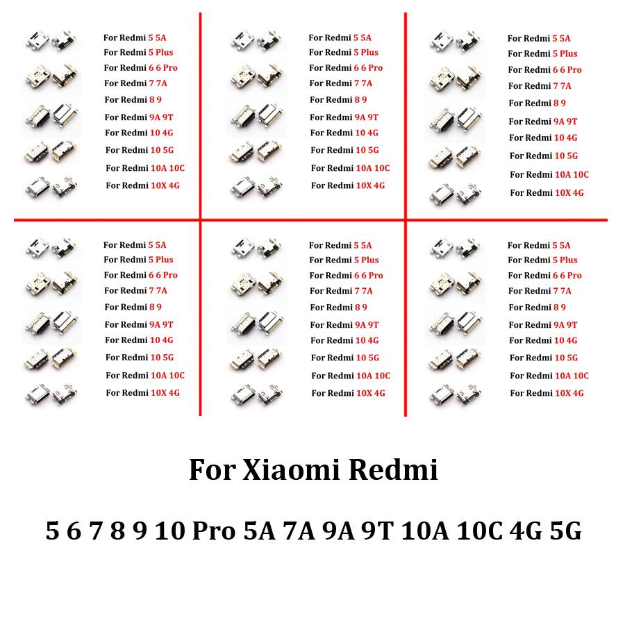 5pcs USB Charging Port Dock Plug Connector Socket Repair Parts For Xiaomi Redmi 5 6 7 8 9 10 Pro 5A 7A 9A 9T 10A 10C 4G 5G