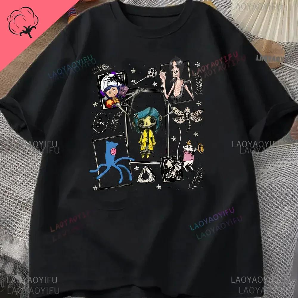 

Футболка Коралина Хэллоуин Футболка Коралина Жуткий Лучшая для фильма Коралина Винтажная Ретро Ужасы Графический принт Взрослая футболка Хлопковая футболка 3XL