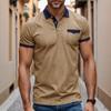 European American Men's Short Sleeve Stretch Denim Polo Shirt Lapel T-Shirt Slim Fit Top