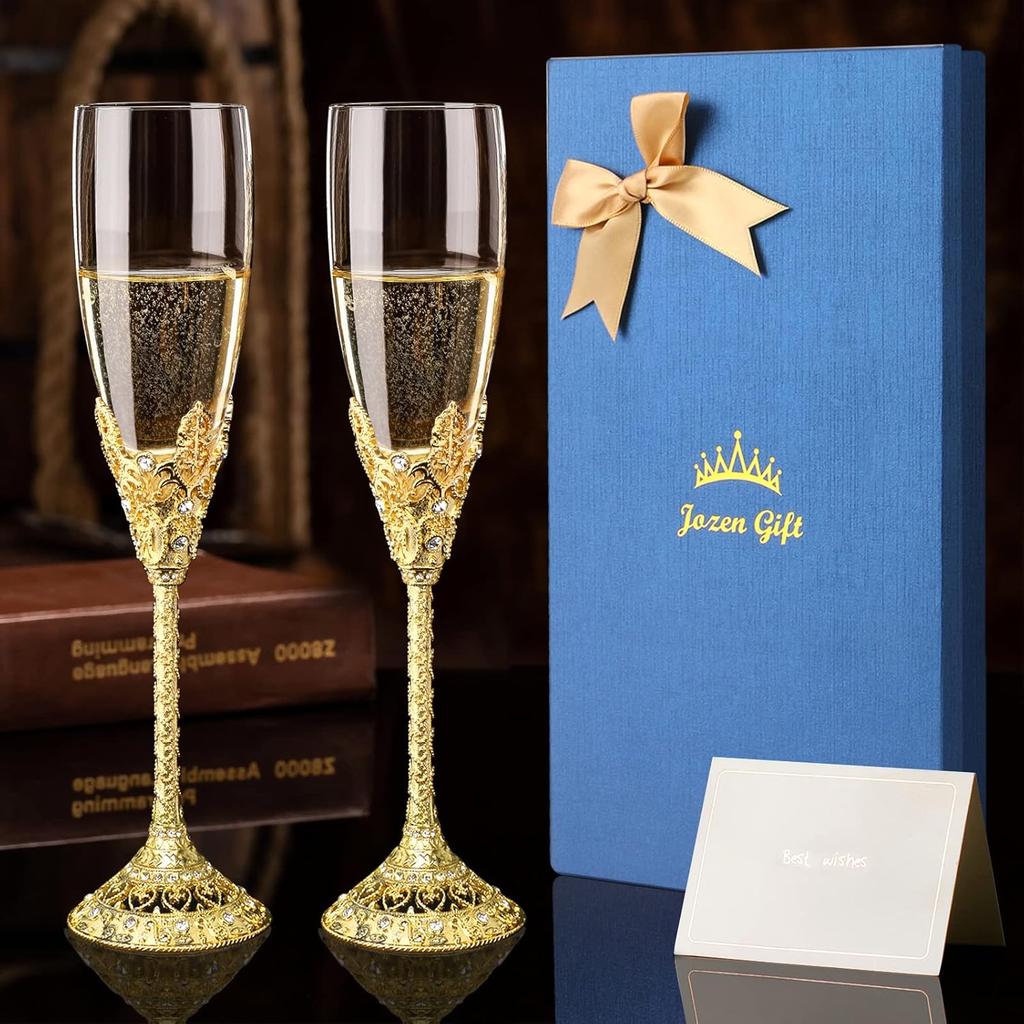 Champagne Flutes-Set of 2 Champagne glasses, Crystal Glasses&Metal Base, Toasting Flute Pair, Wedding Anniversary, Party,Birthday,Banquets,Gifts for