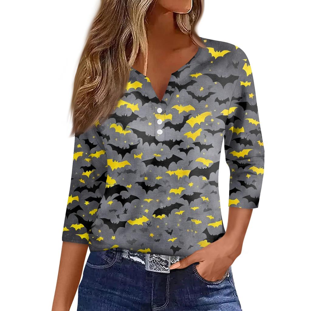 Women's Casual Fashion Sexy Comfortable V-Neck Halloween Seven Sleeve Top