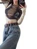 Frühherbst Kurzarm Sonnenschutz Basis-T-Shirt Bunt Batik Temperamentvoll Elegant Rundhals Schlankes Netz Damen Top