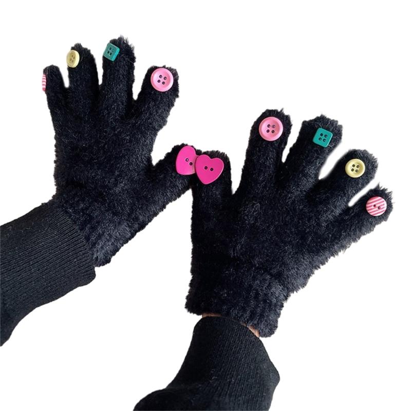 

Colorful Button Furry Gloves Full Finger Gloves Winter Warm Full Finger Gloves M чорний
