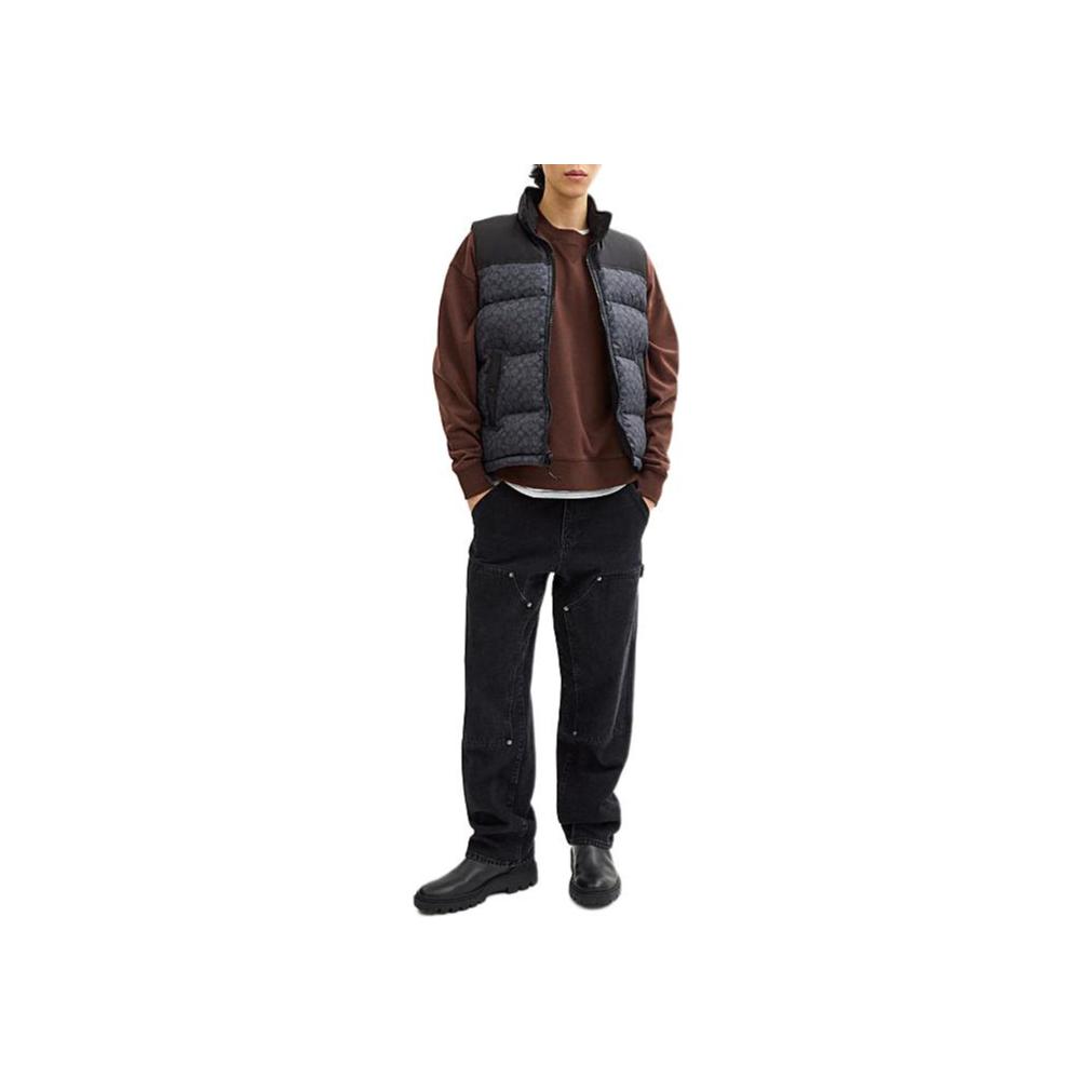 Coach FW24 Logo Spliced Zipper Stand Collar Sleeveless Down Jacket Men outerwear Charcoal-Gray CU801-R8E