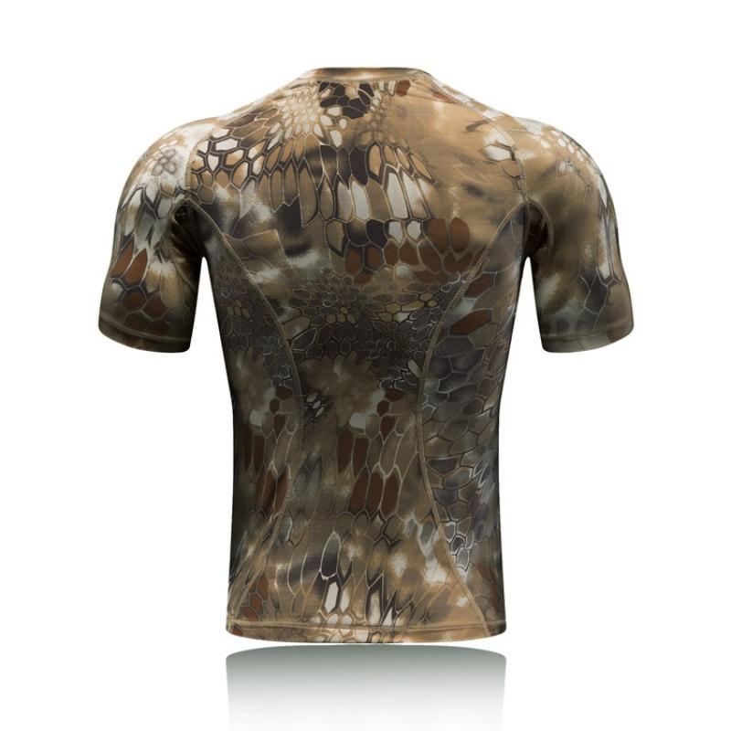 Camouflage Compression Stretch Sports Top Sweat-wicking Tight Short-sleeve Light Green Python Pattern