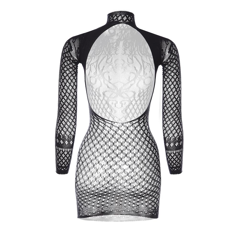 Dame Sexy Mesh Fishnet Mini Kjole One Piece kjoler Bodysuit Undertøy Dame Se Through Backless Hollow Out Dress Undertøy Sexy Kostymer Plus Size