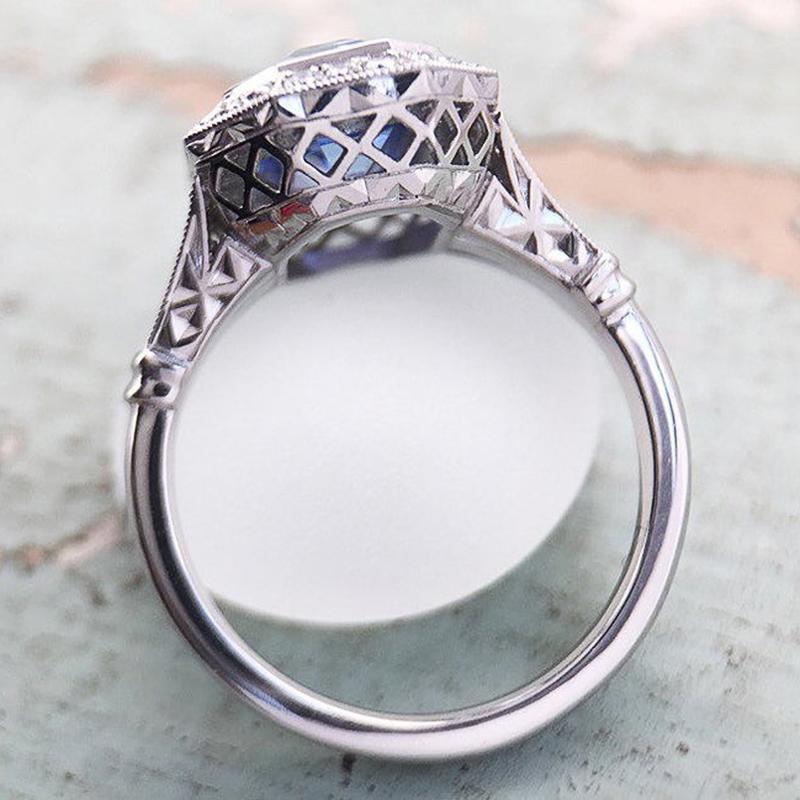 Huitan Temperament Elegant Blue CZ Rings for Lady Wedding Bands Luxury Rings Sparkling Anniversary Gift Statement Jewelry