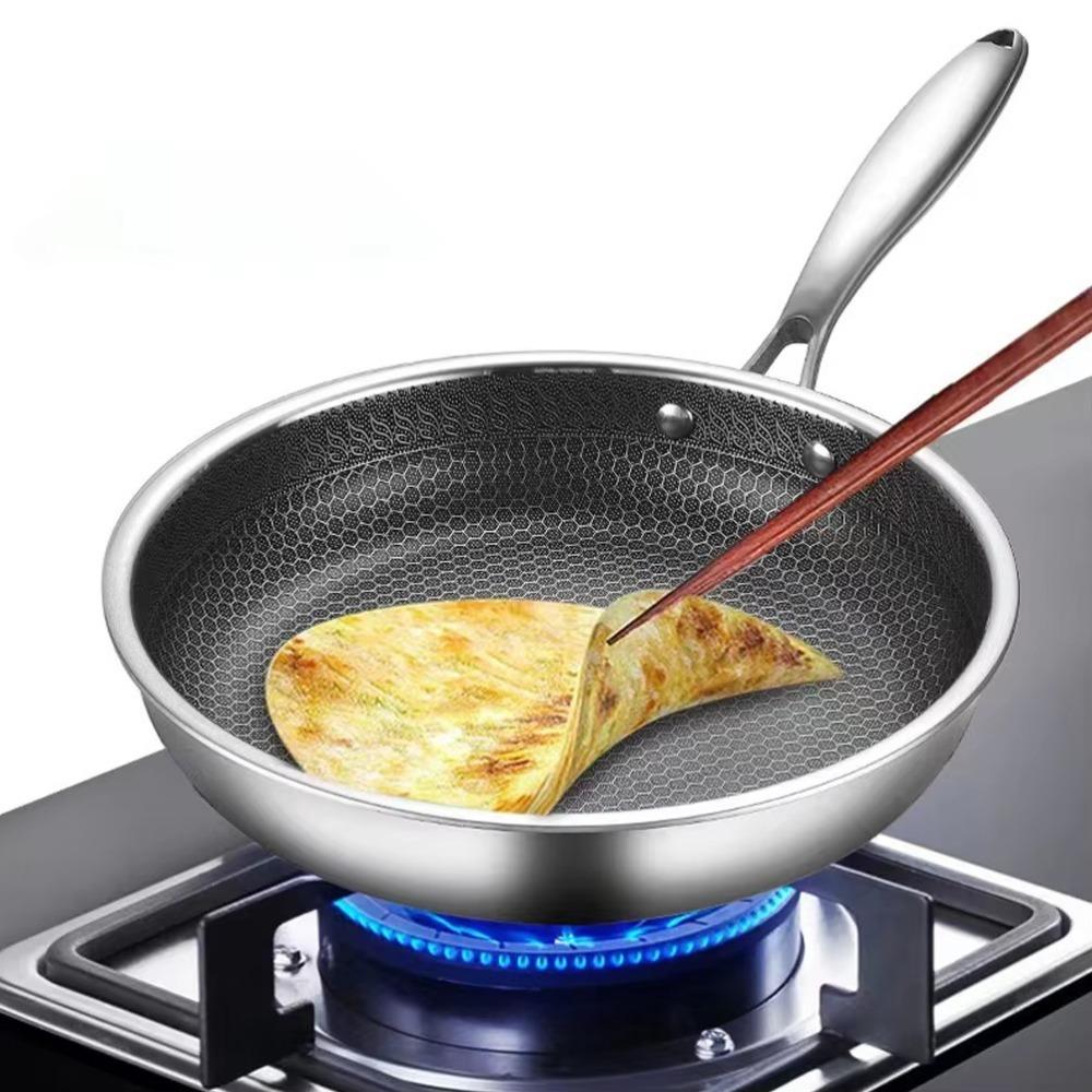 Stainless Steel Frying Pan Non-coated Steak Cooking Pot Durable NonStick Pan  Gas Induction Cooker
