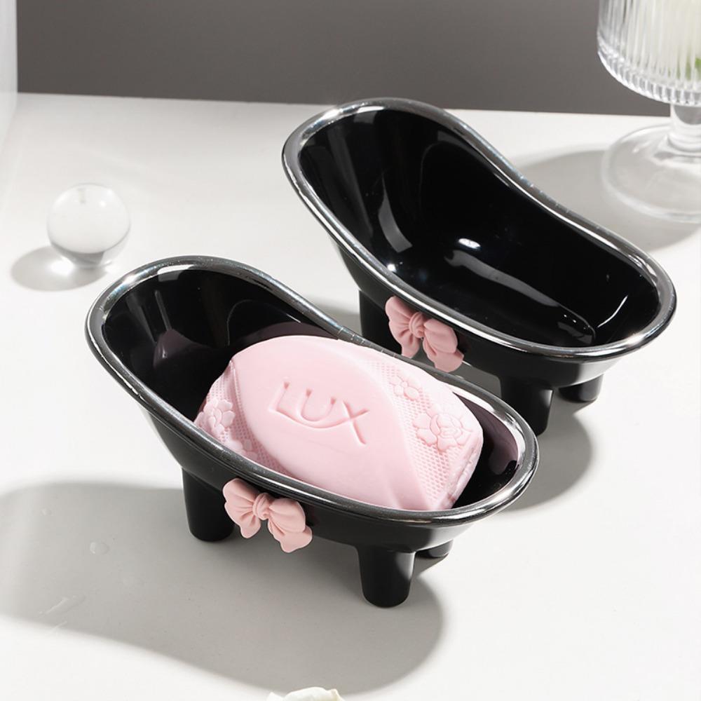1pc Adorable bow-tie soap box, creative bathtub-shaped soap holder.