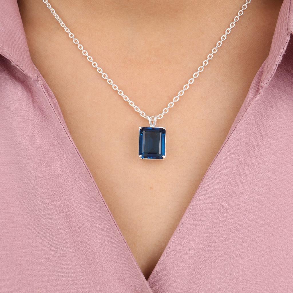 London Blue Topaz Gemstone 925 Stamped Silver Jewelry Rectangle Pendant For Gift PP-58-6