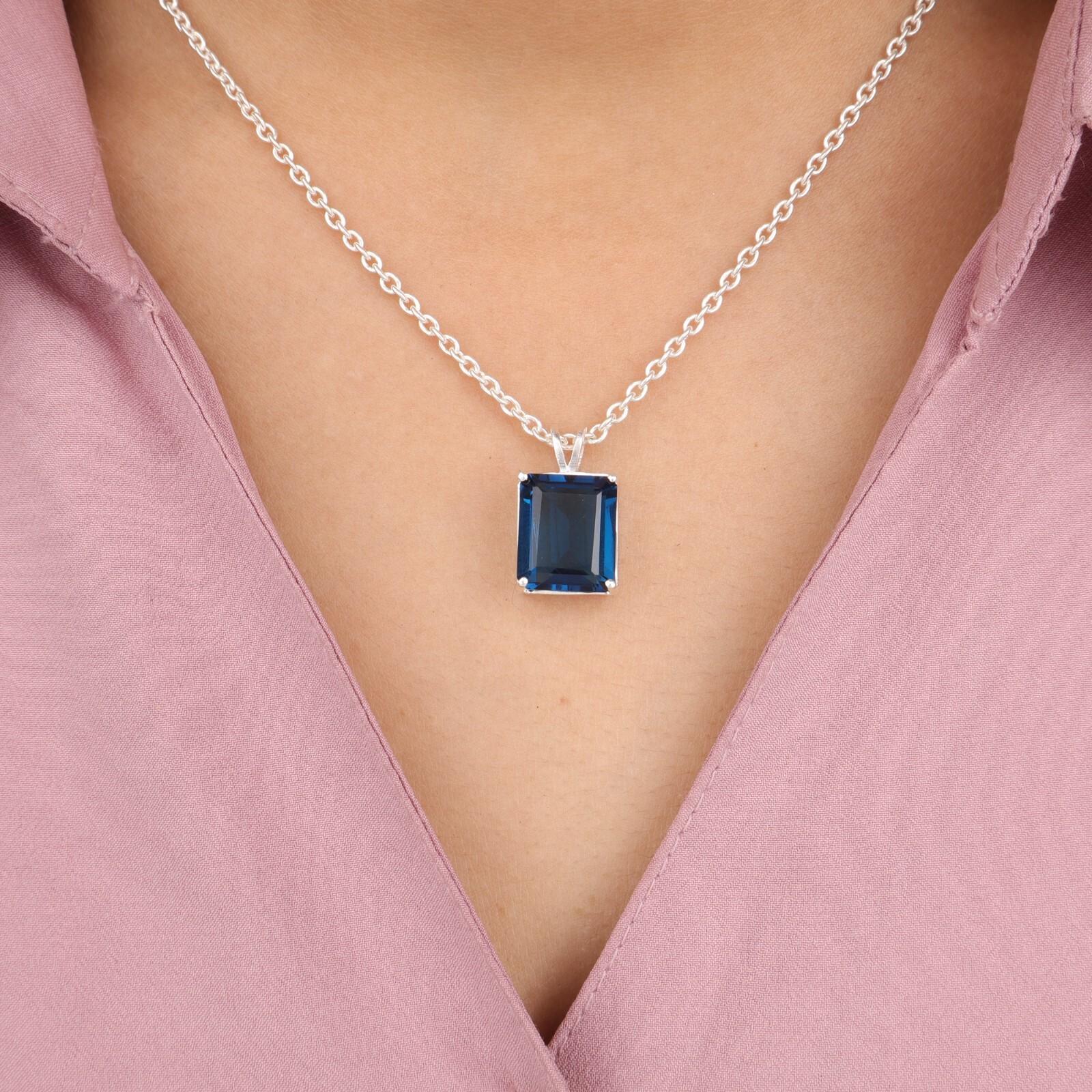 

Лондонский голубой топаз драгоценный камень 925 проба серебро ювелирное изделие прямоугольная подвеска для подарка PP-58-6