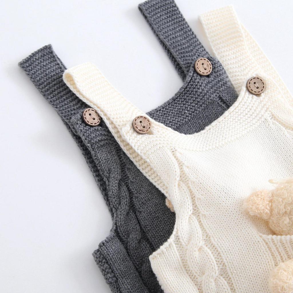 Unisex bawełniane śpioszki z dzianiny z misiem dla noworodka na wiosnę i jesień - Super uroczy design