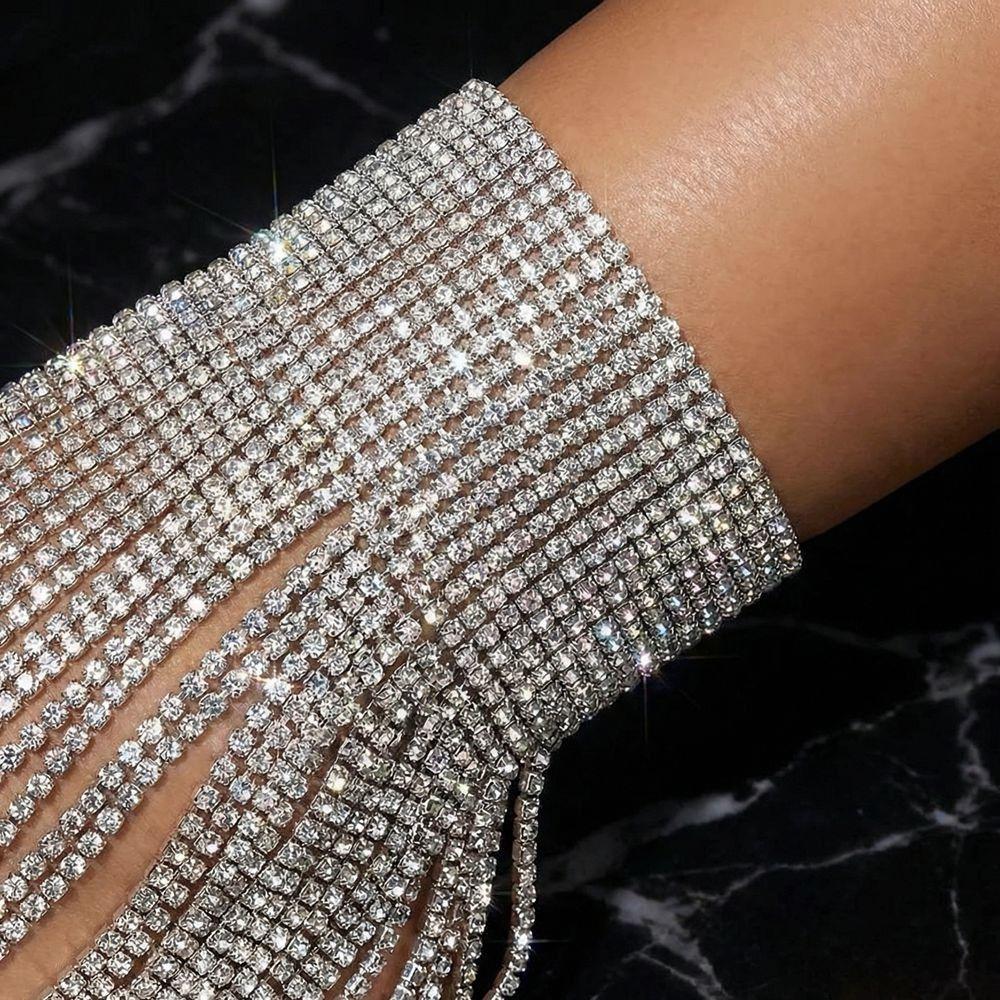 Shining Rhinestone Tassel Anklet Adjustable Foot Chain Jewelry  High Heel Shoes