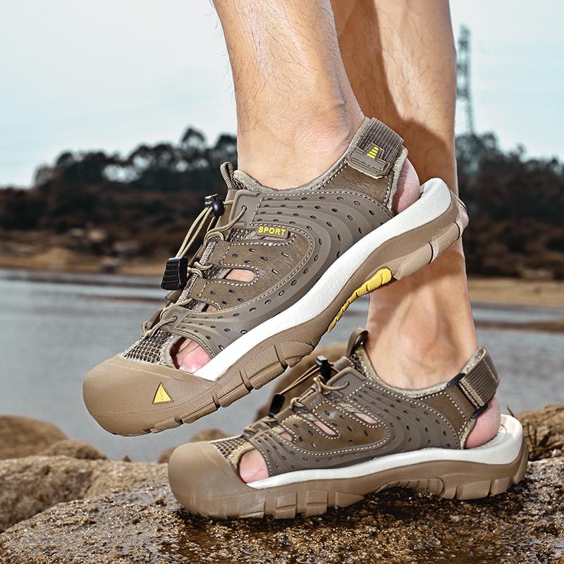 Anti-collision Toe Driving Shoes Handmade Men Summer Mesh Footwear Non-Slip Walking Sandals Leisure Walk Outdoor Beach Flats