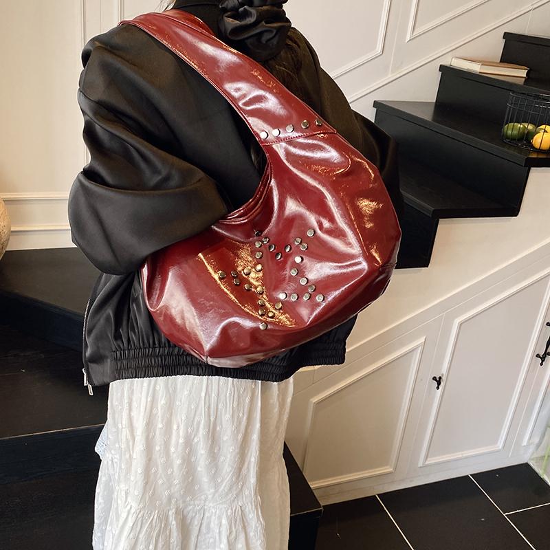 PU Hobo Bag Women's Fashion Shoulder Tote with Stud Detail Soft Texture Casual Everyday Handbag