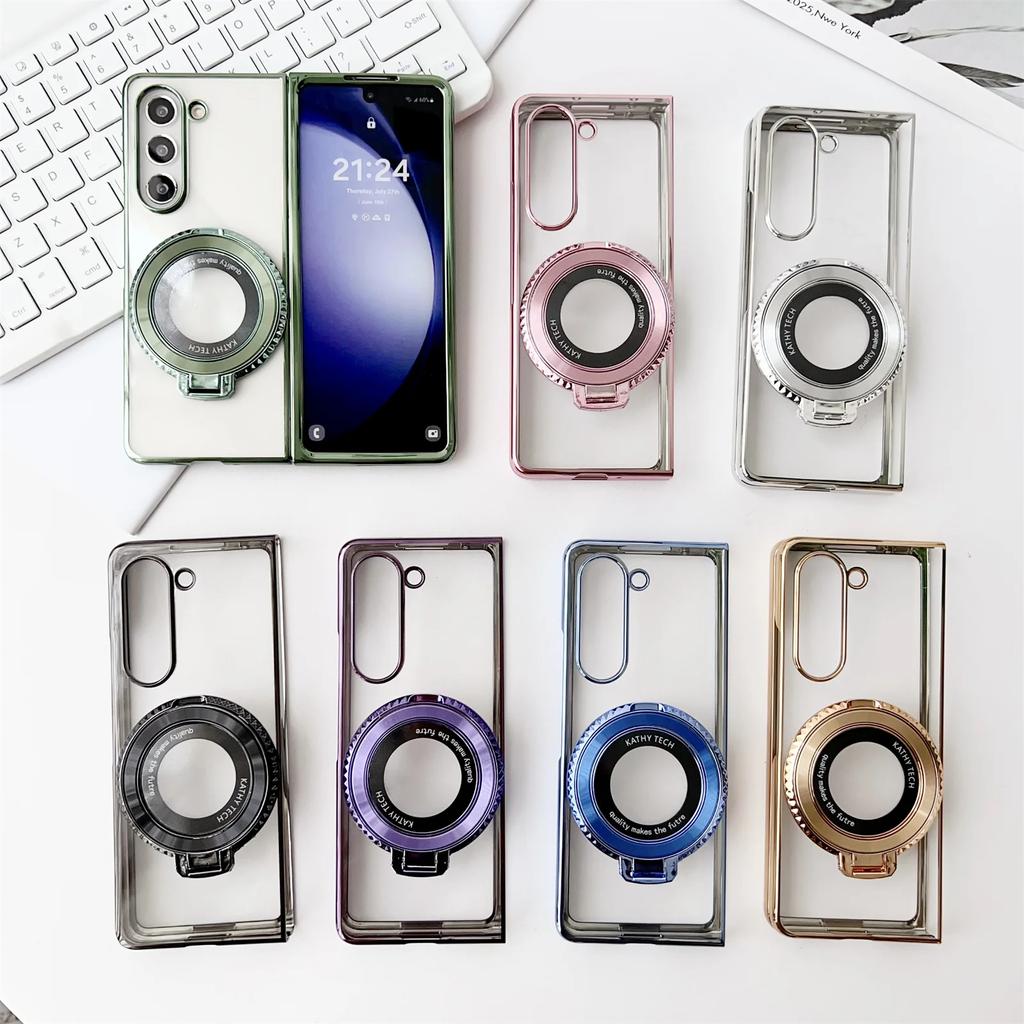 360° Magnetic Ring Holder Kickstand Plating Clear Phone Case for Samsung Galaxy Z Fold 5 4 3 Fold5 Fold4 Fold3 5G Cover