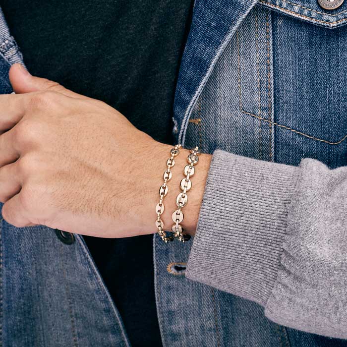 Bracciale da Uomo Donna in Acciaio Inossidabile Maglia Mariner Gonfia Placcato Oro 18K Senza Appannamento Ipoallergenico Catena a Maglie Ovali ad Ancora