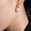 Large pearl pendant earrings, classic round pearl Huggie women's earrings, elegant wedding and daily jewelry gifts