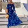 BITCED Women's Sexy Off-the-Shoulder Printed Full-Skirted Long Dress