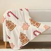 Soft Flannel Fleece Christmas Blanket – Cozy Gingerbread Man, Candy Cane, Snowflake Print, All Season Warm Throw for Home & Office, Festive Vibe