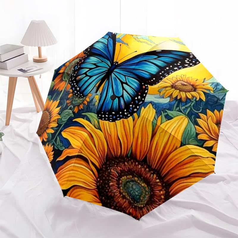 1pc Butterfly Sunflowers Garden Artwork Umbrella with Plastic Handle,Suitable for All Seasons Home Travel Outdoor UmbrellaDD165