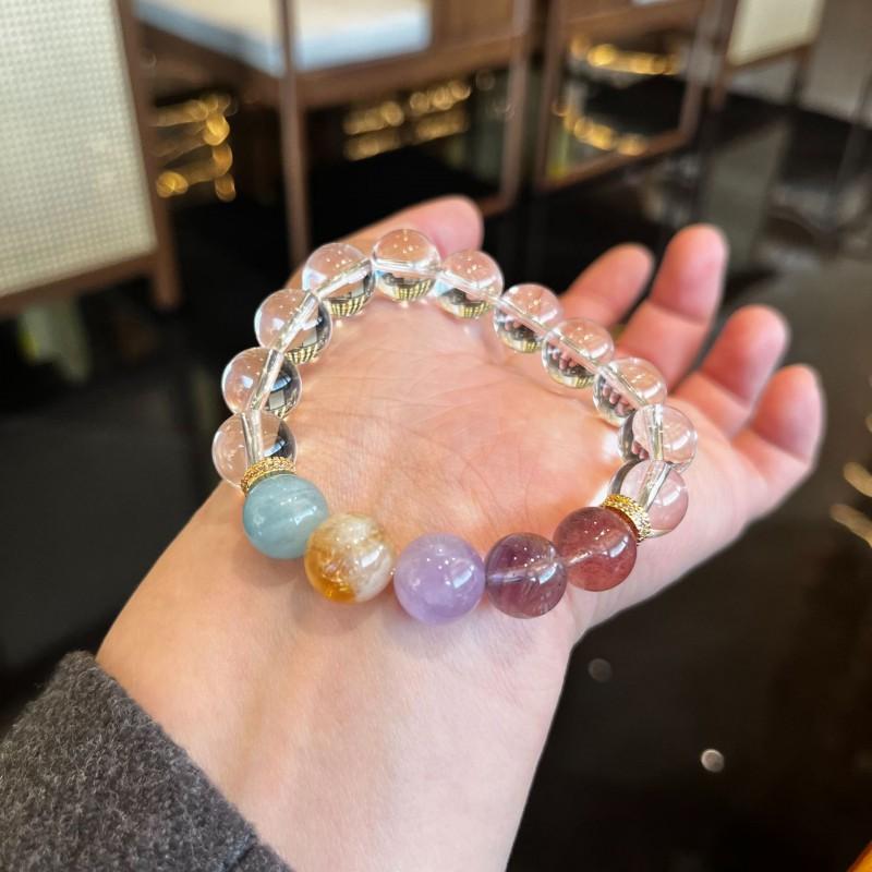 Natural Crystal Bracelet Women With Amethyst Lavender Quartz Strawberry Blue Chalcedony 12mm Beads 5A