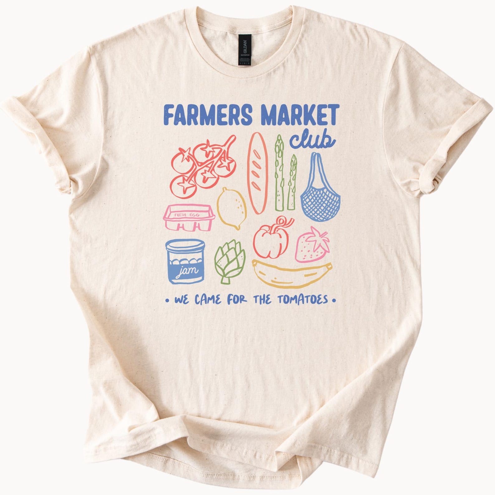 Farmers Market Club Graphic T Shirt Cute Tomato Bread Jam Artichoke Strawberry Asparagus Eggs Grocery Food Lover Shirt Gift 110