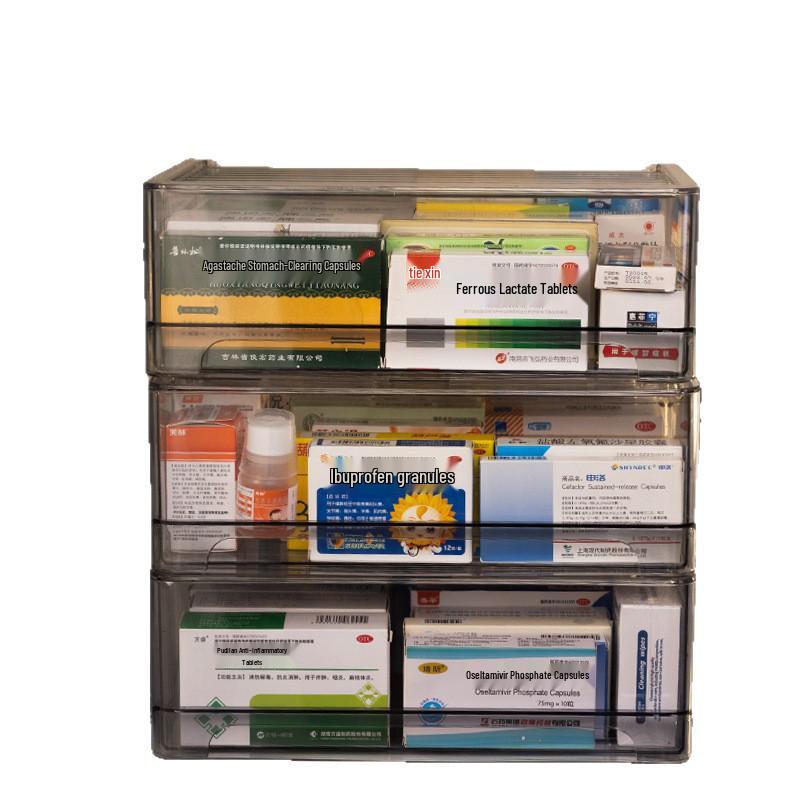 Transparent Large-Capacity Medicine Storage Box: Moisture-Proof, Dust-Proof, Drawer Type for Home Use