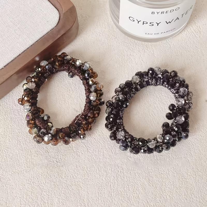 2pcs Fashion Luxury Water Diamond Beaded Hair Rings for Women Party Hair Additions