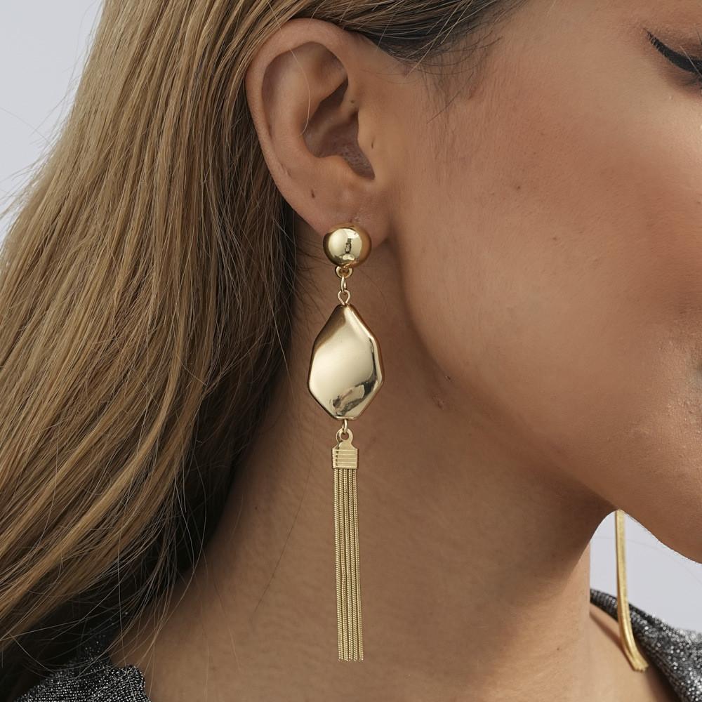 Elegant Geometric Tassel Long Earrings For Women 2023 Gold Fashion Jewelry
