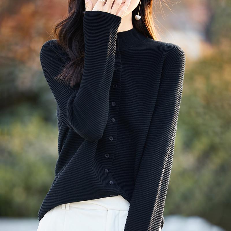 

Женский легкий кардиган из 50% шерсти и 50% шелка Mulberry — универсальный трикотаж на все 4 сезона для комфорта и стиля в любое время года L чёрный