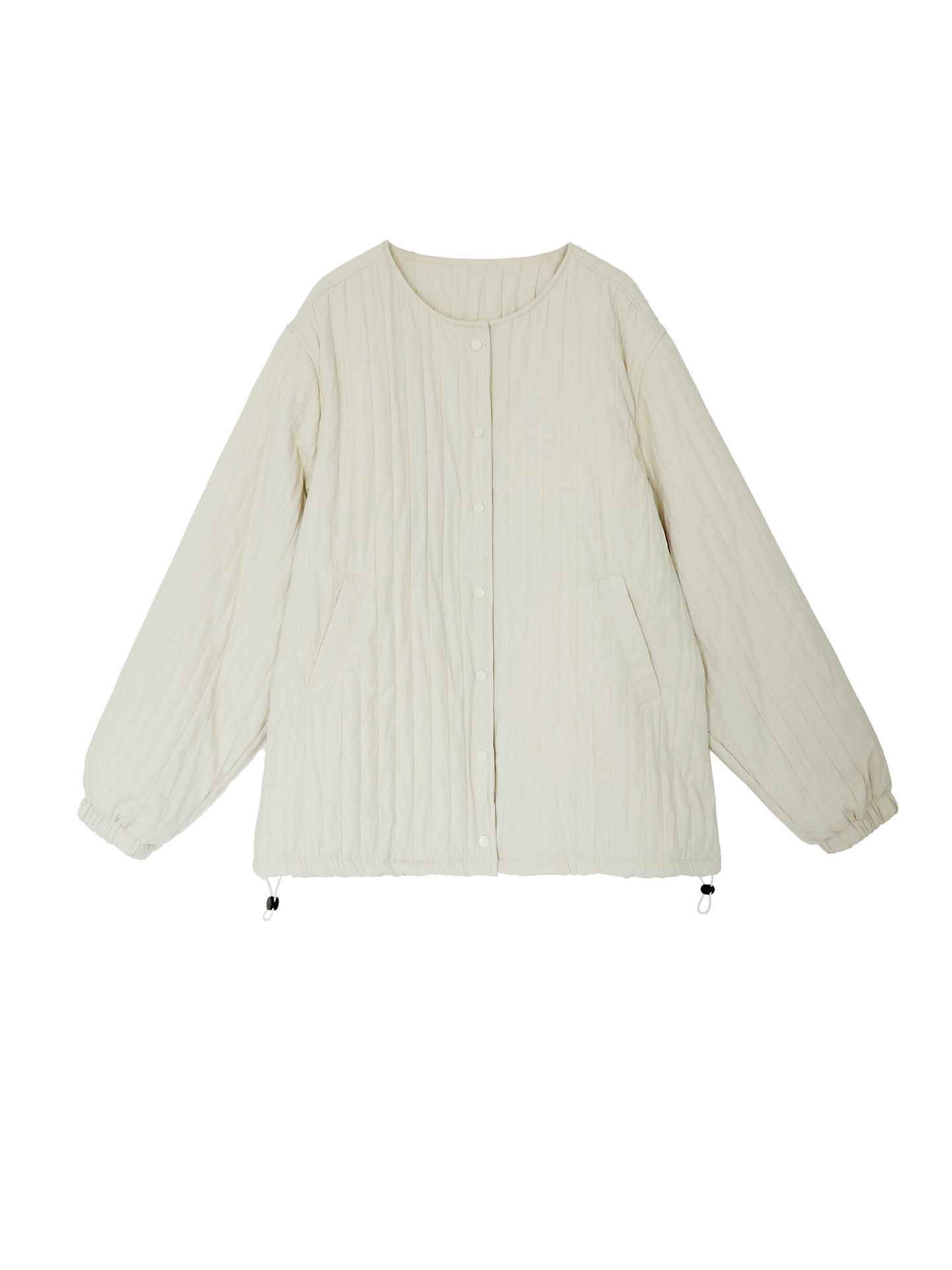 

Plus Size Women s Korean Style Winter Padded Jacket 2025 - Loose Fit, Warm, Windproof, Round Neck, Solid Cream Color Cotton Coat 2XL (70-85 kg) білий