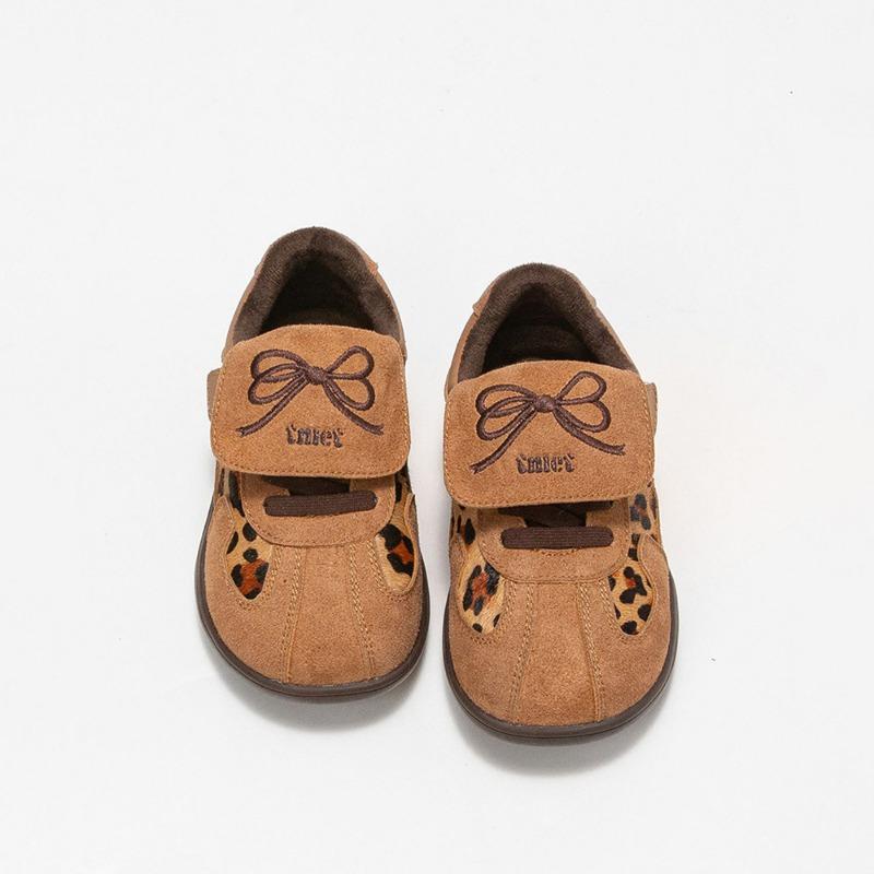 Kids Bow Embroidered Leopard Print Casual Sneakers 23