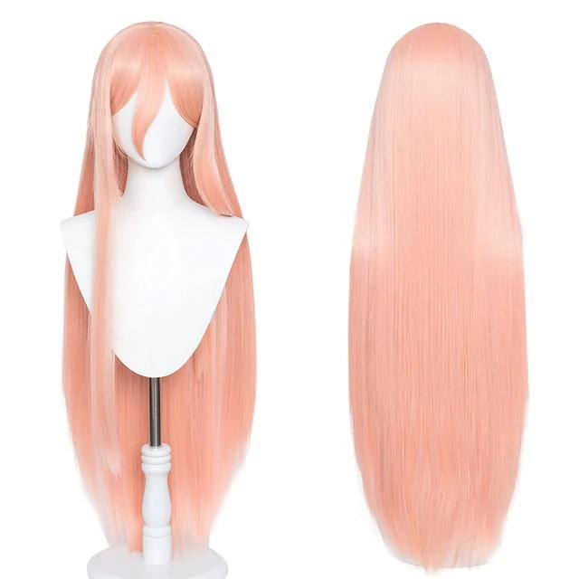 Anime Chainsaw Man Makima Power Cosplay Pruik Lang Oranje Roze Hittebestendig Synthetisch Haar Feest Rolspel Pruiken + Pruikenkapje + Hoorns One Size beige