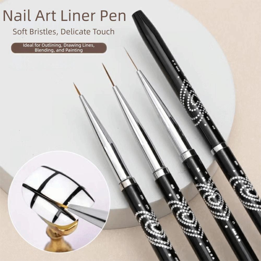 Black Color Nail Art Liner Brush Metal Handle Nail Drawing Pens UV Gel Application