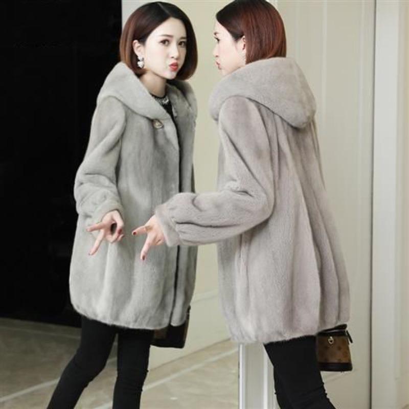 Hooded imitation fur jacket imitation mink velvet women's imitation mink coat winter new thickened thermal cotton coat women