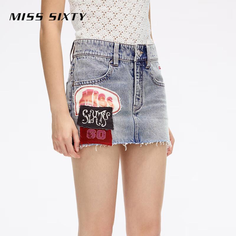 MISS SIXTY 2025 Autumn Patchwork Distressed Denim Mini Skirt