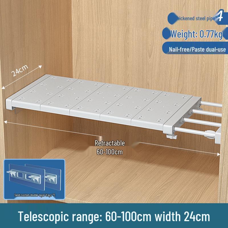 Wardrobe Layered Rack Cabinet Partition: No-Drill Retractable Shoe & Kitchen Storage Divider.