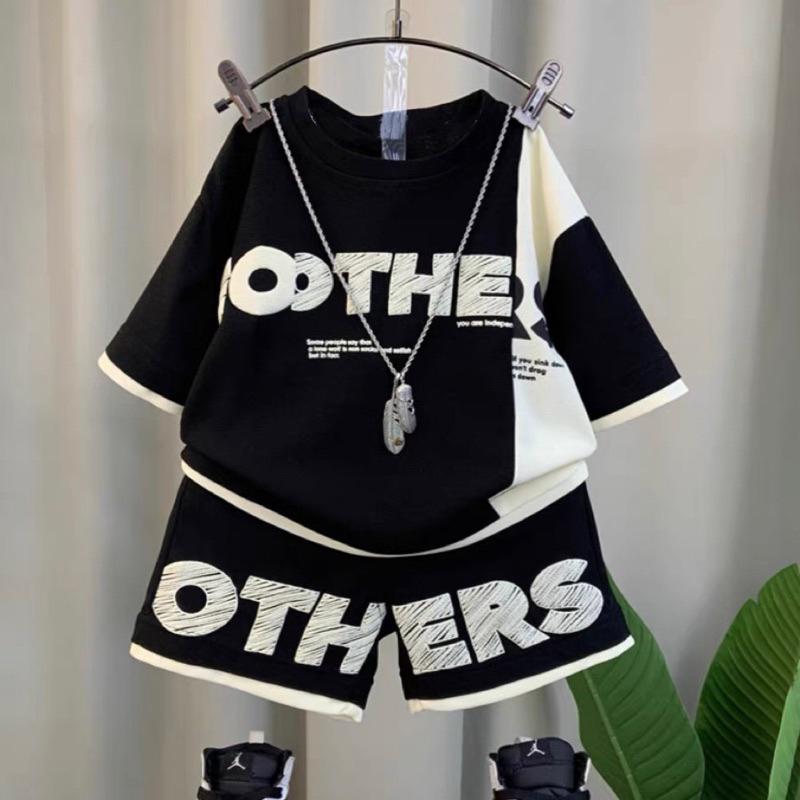 Комплект для мальчика с коротким рукавом, летний новый стиль, детский тонкий комплект из двух предметов 140