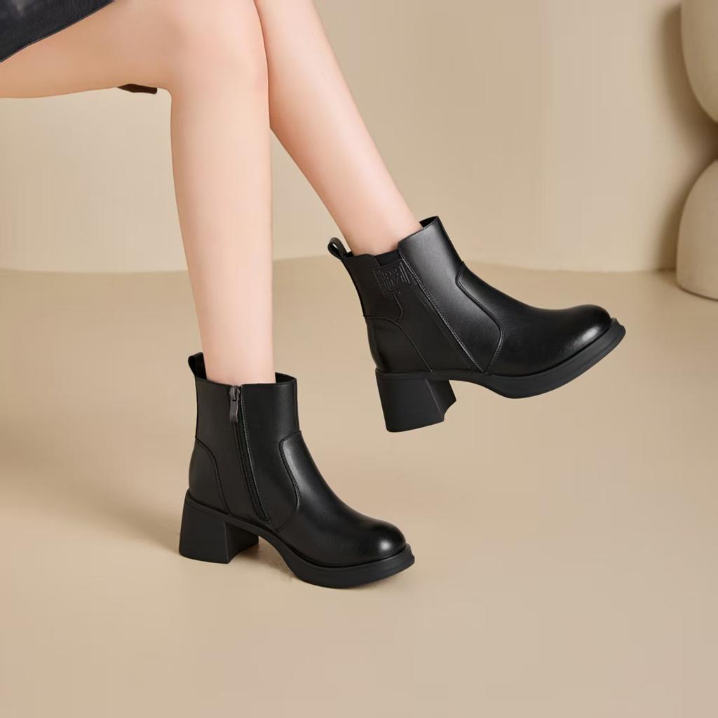 British leather Martin boots women's 2025 new French Chelsea boots fashion versatile thin boots thick heel short boots