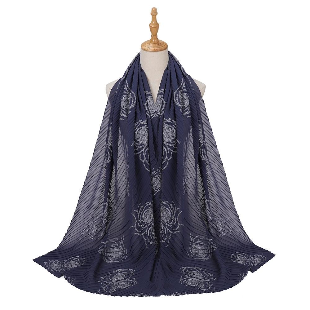 Women Pearl Chiffon Pleated Chiffon Hijab Scarf Islamic Clothing Headscarves Flower Shawls Headwraps For Ladies 70*165Cm