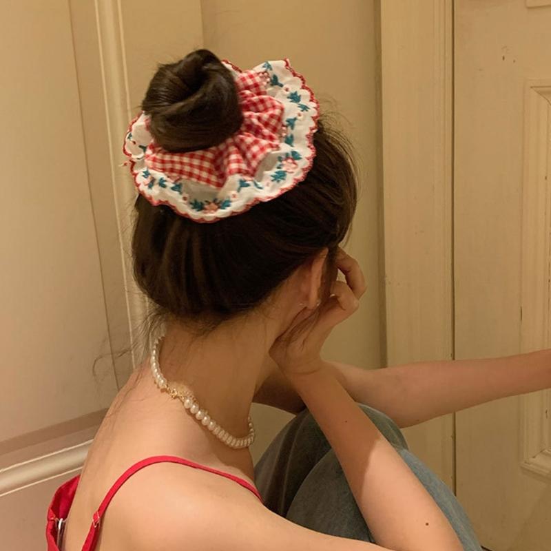 Elastici per Capelli Ricamati per Donna Fasce per Capelli e Braccialetti in Pizzo Dolci Accessori per Capelli Scrunchies Grandi