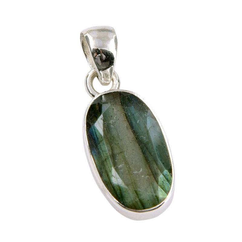 Natural Labradorite Gemstone Handmade 925 Solid Sterling Silver Pendant 1" D5P33