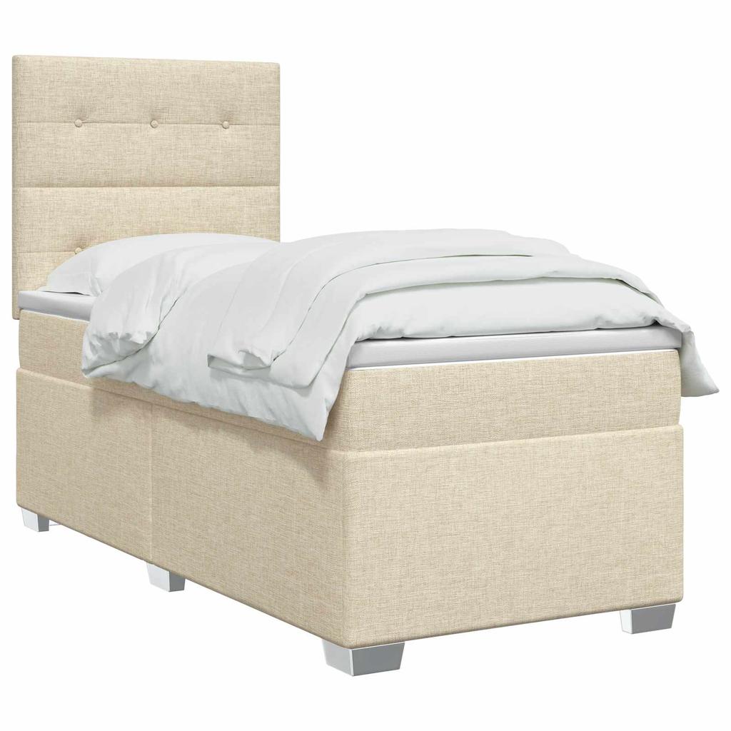 Boxspring Bed with Mattress and Headboard Cream 90 X 200 Cm Fabric