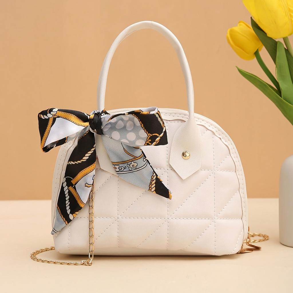 Modische Damen-Umhängetasche mit diagonalem Kreuzdesign, mit Muschelform, Schal, Rautensteppung und einer stilvollen Kette