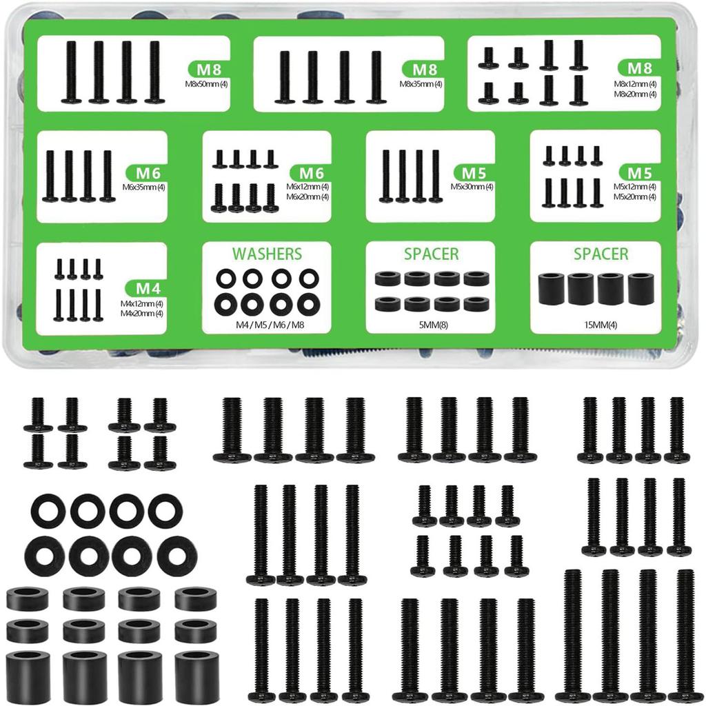 Heavy Duty TV Mounting Hardware Screw Kit Set with Box Washers Spacers M6 Screws Replacement Screws