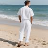 Men's Linen Beach Casual Set: Short Sleeve Shirt & Long Pants Summer Collection