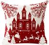 Red Plaid Sofa Linen Christmas Pillow Cover Reindeer Snowflake Home Cushion Cover